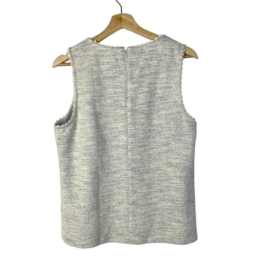 J. Crew Ivory & Blue Textured Scallop Trim Sleeveless Blouse‎ M